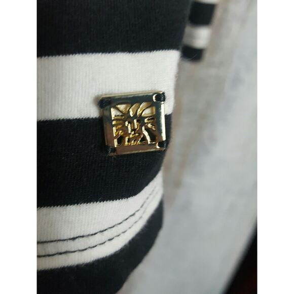 Anne Klein Blouse Women's Size S Black & White Horizontal Stripe Preppy Classic - Picture 4 of 6